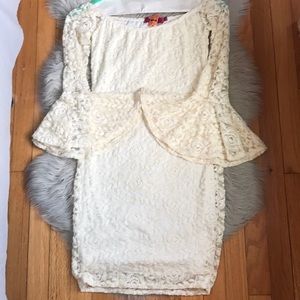 Bell sleeve cream lace dress
